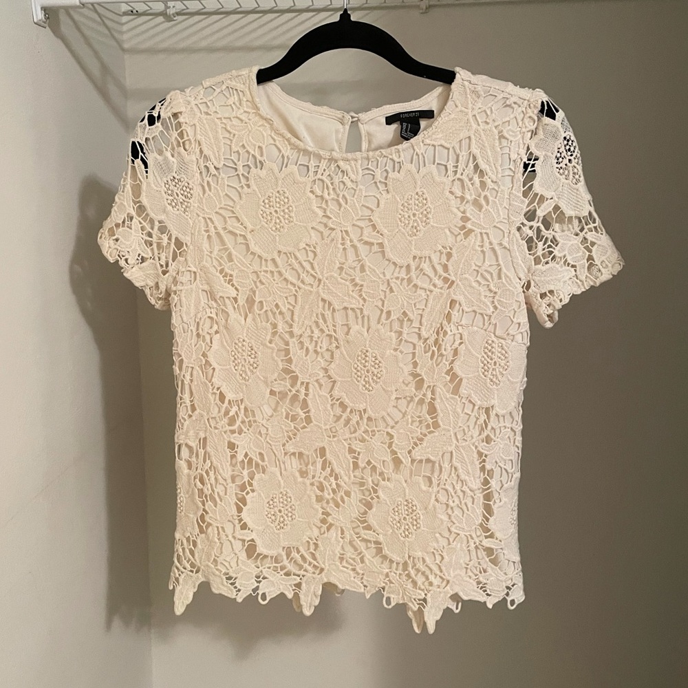 Forever 21 Lace Cream Blouse Small